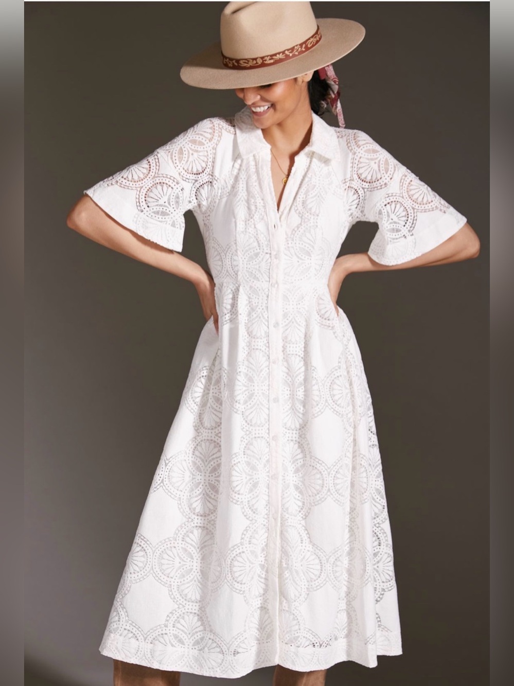 Anthropologie White Eyelet Midi Dress